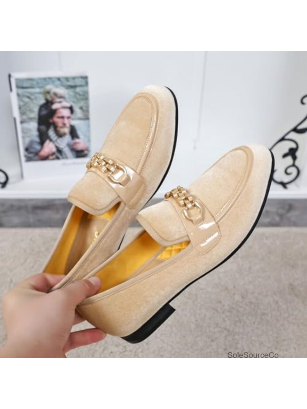 Men's Velvet Loafers Slip-On Dress Shoes with Gold Horsebit - Picture 2 of 6